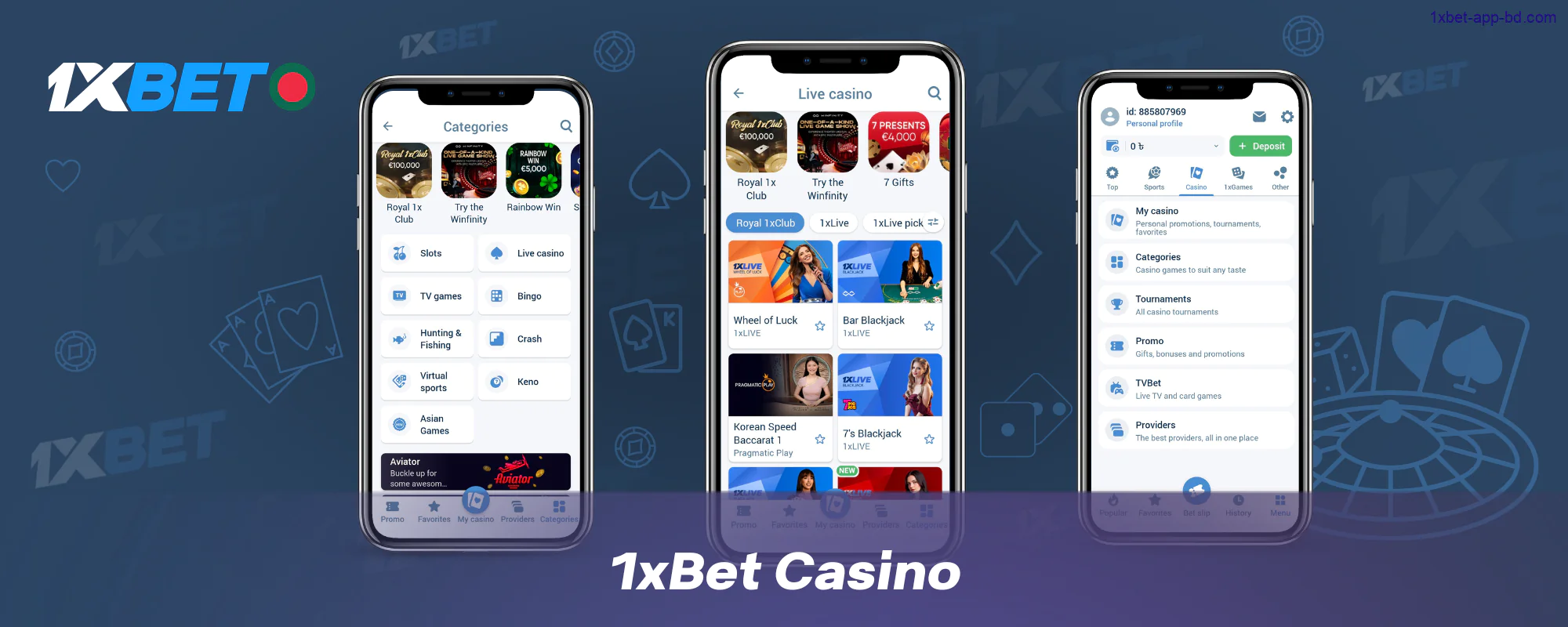 Users from Bangladesh can access casino games through the 1xBet app