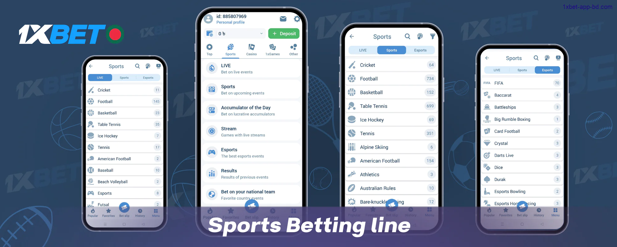 Players from Bangladesh can bet on popular sports via the 1xBet app